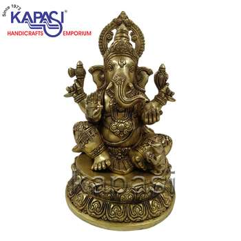 H 14'' Sitting Ganesh Idol Brass