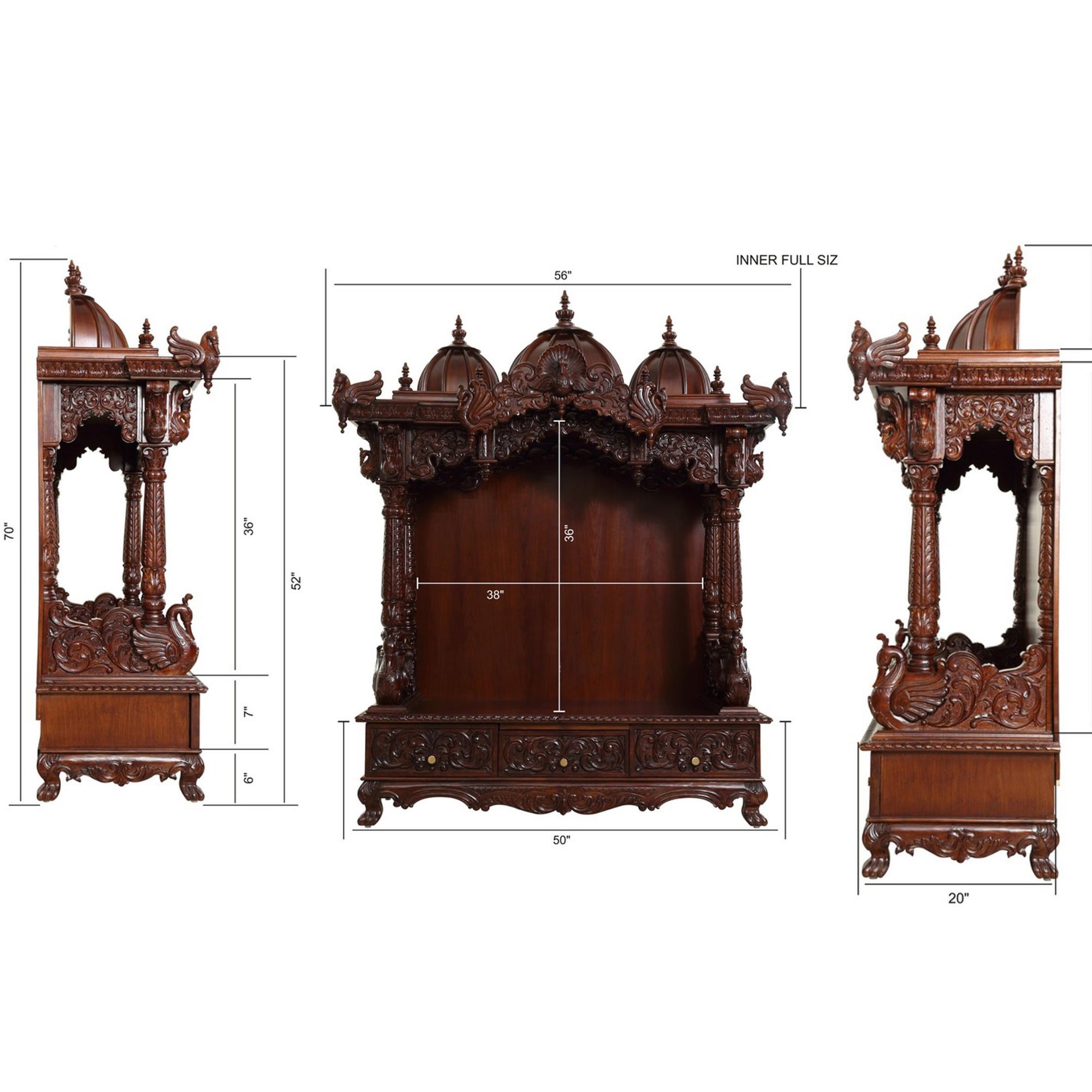 Teak Wooden Indian Temple For Home L 50" x W 20" x H 70"